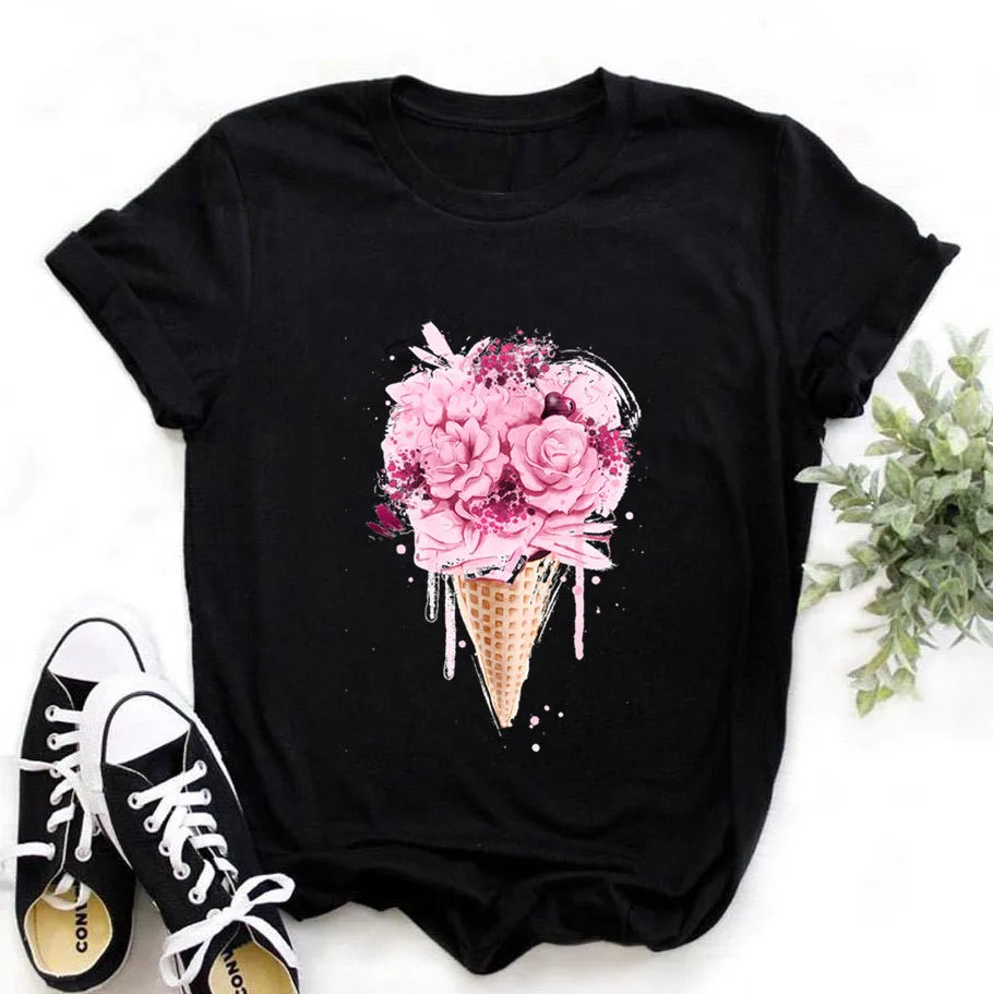 Travel Plane Heart Love Print Cotton Women T Shirt Casual Funny Gift Tee for Young Girls
