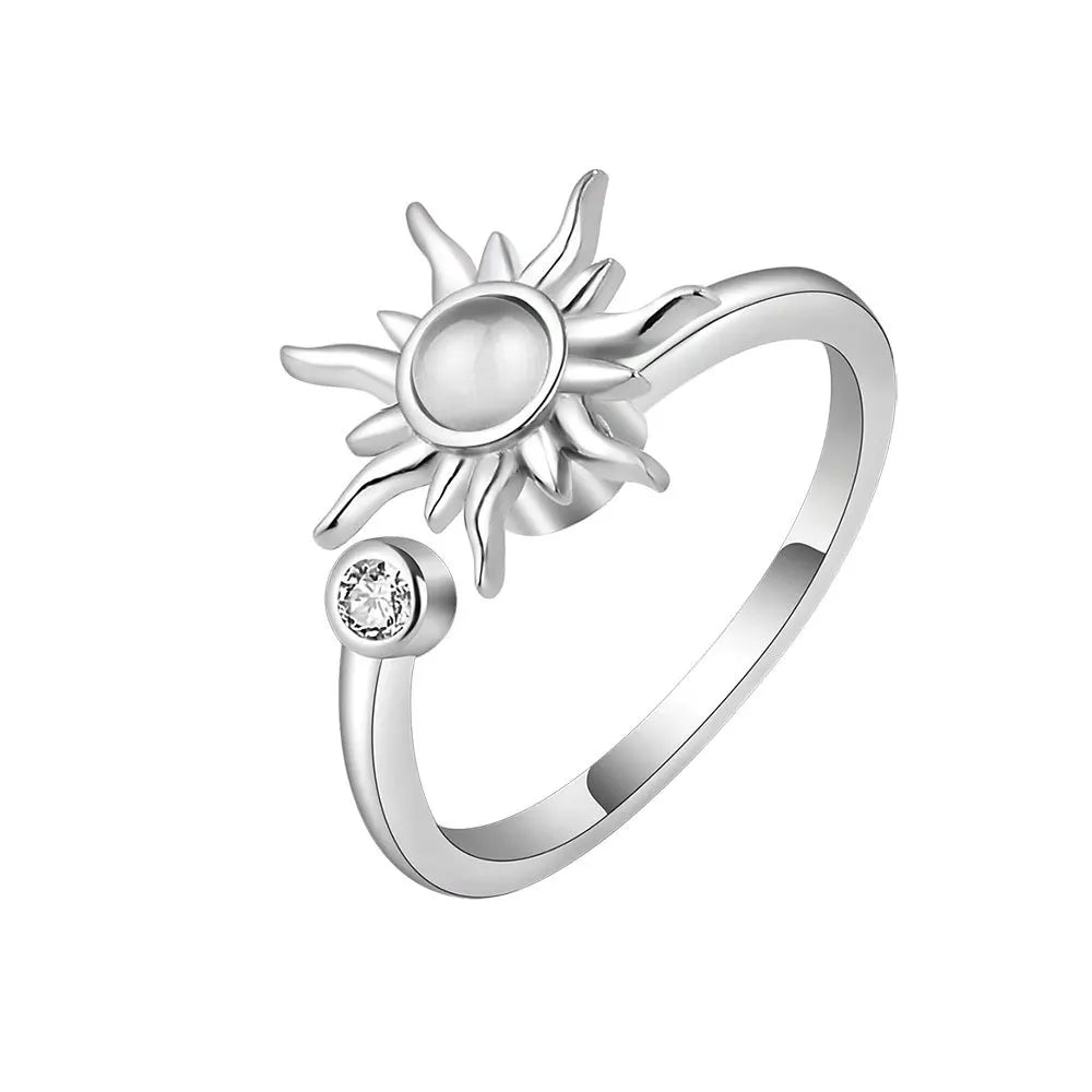 Anti Stress Fidget Rings for Women Stainless Steel Spinner Sunflower Star Ring Trendy Jewelry Gift