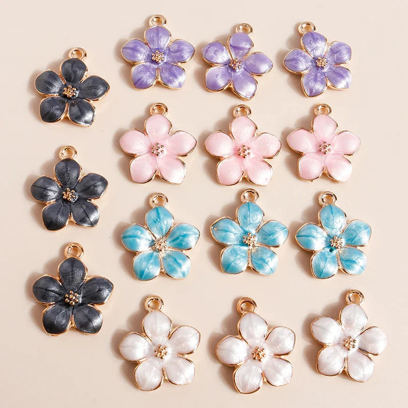 10 Pieces 17x15mm Cute Enamel Flower Charms for Jewelry Making and DIY Accessories