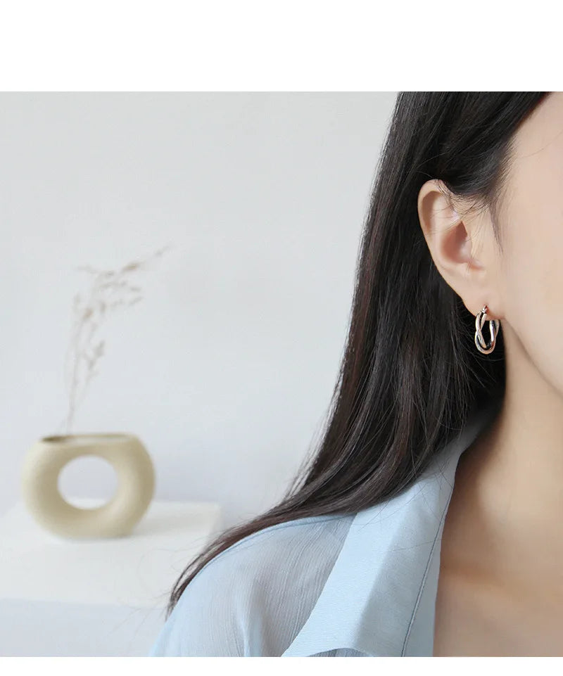 Silver Color Thick Line Hoop Earrings for Women Retro Twist Design Fashion Jewelry