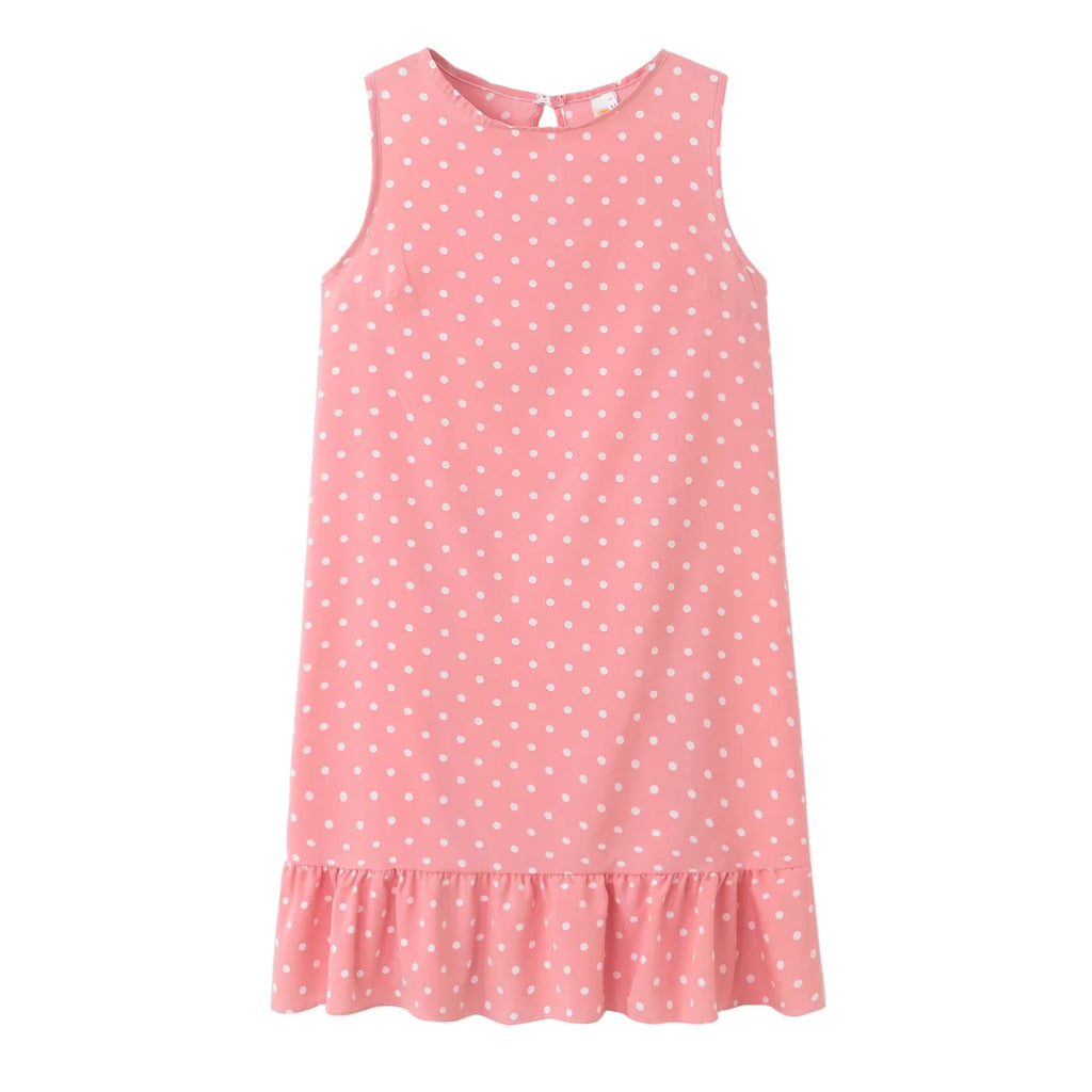 Polka Dot Dress Ruffled Sleeveless Women Round Neck