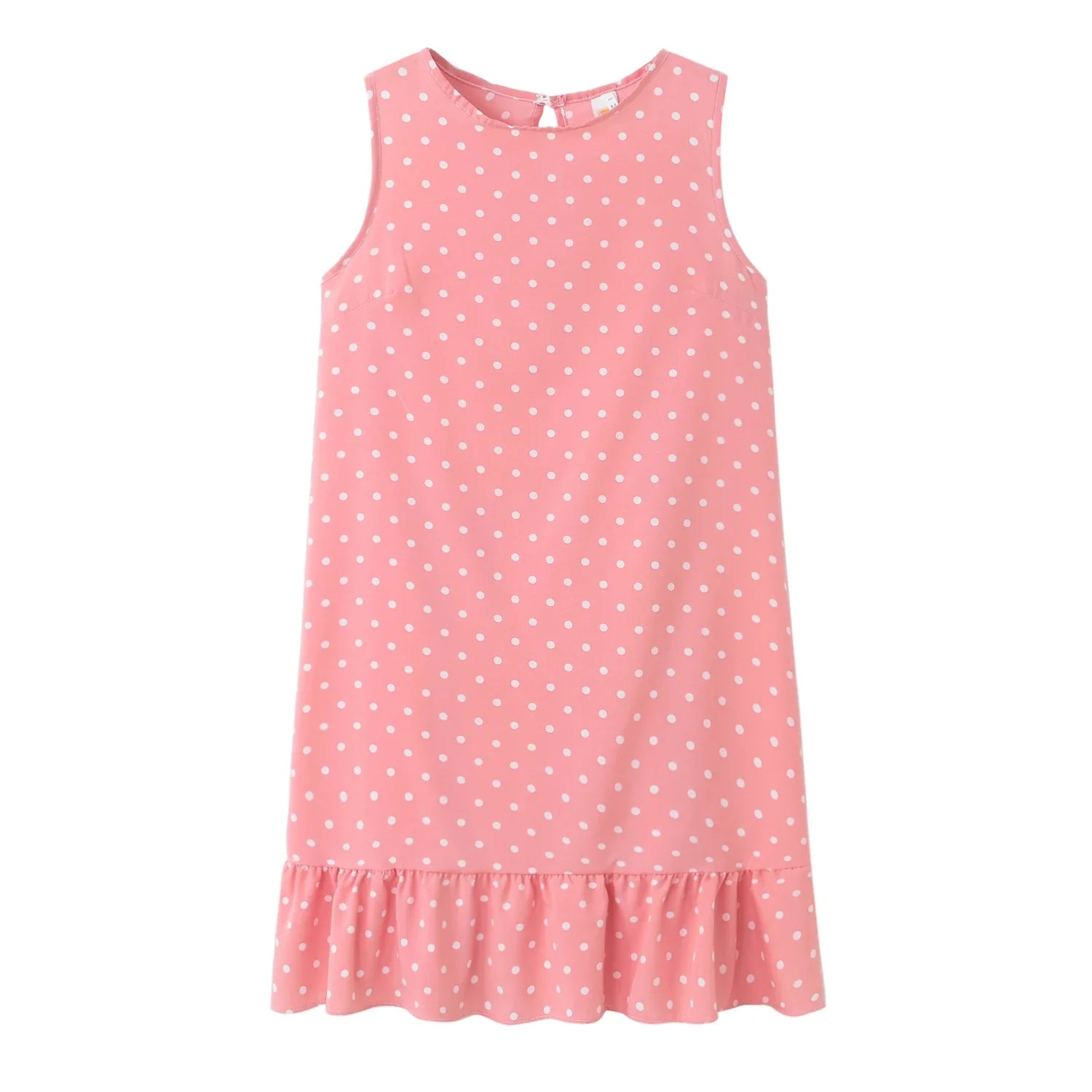 Polka Dot Dress Ruffled Sleeveless Women Round Neck