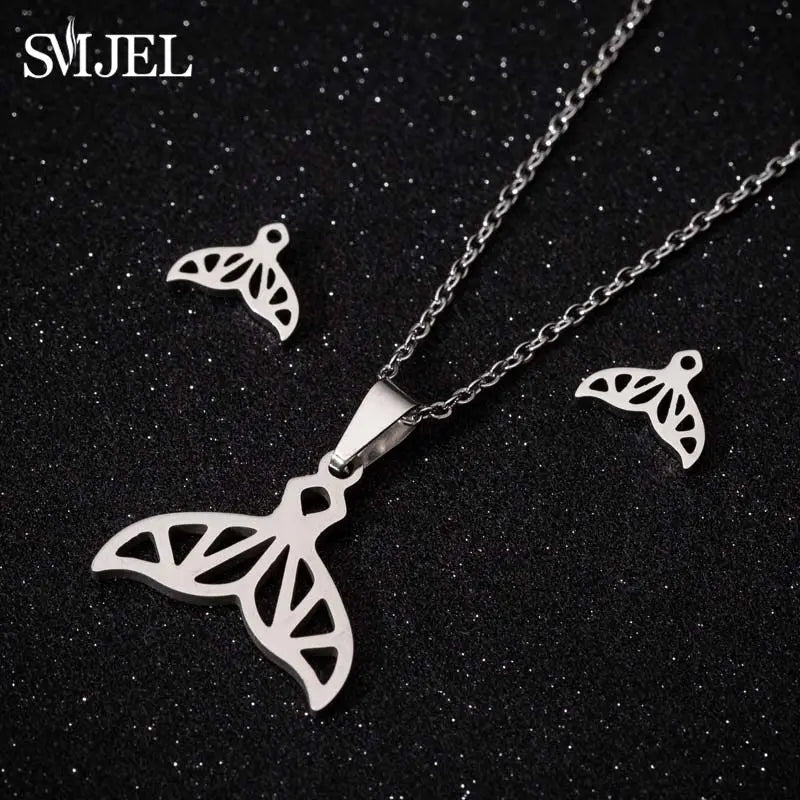 Stainless Steel Dog Paw Necklace and Earring Set for Women Cute Cat Pendant Jewelry Gift