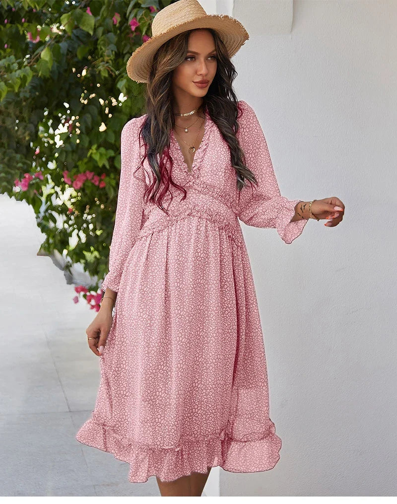 Floral Chiffon Maxi Dress With V Neck And Butterfly Sleeves