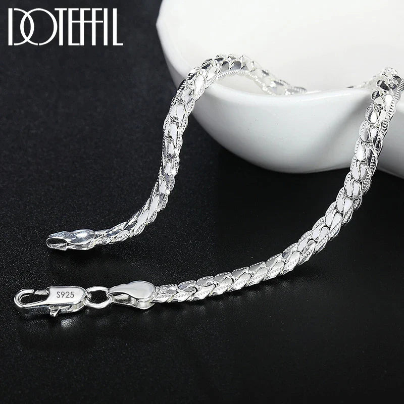 925 Sterling Silver Side Chain Necklace and Bracelet Set for Men and Women Fashion Jewelry