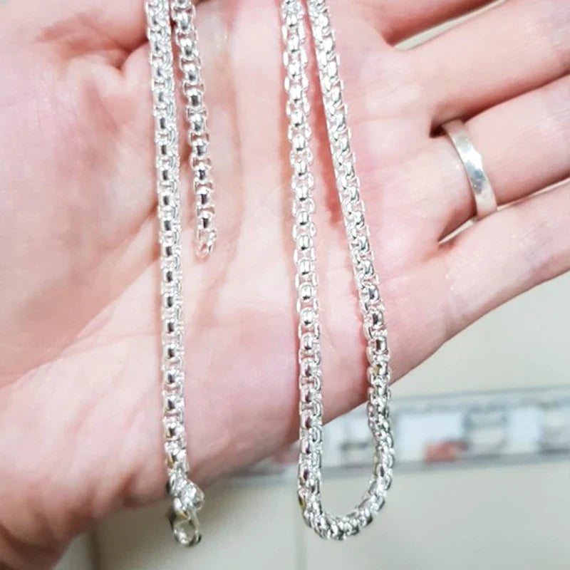925 Sterling Silver Round Box Chain Necklace 18/20/24 Inch for Men and Women Fashion Jewelry