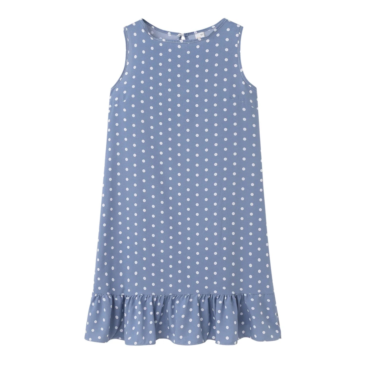 Polka Dot Dress Ruffled Sleeveless Women Round Neck