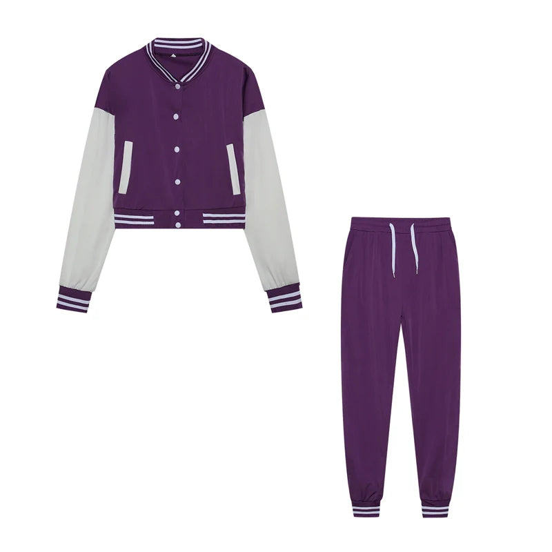 Women's Stitching Baseball Jacket Two-Piece Sports Suit