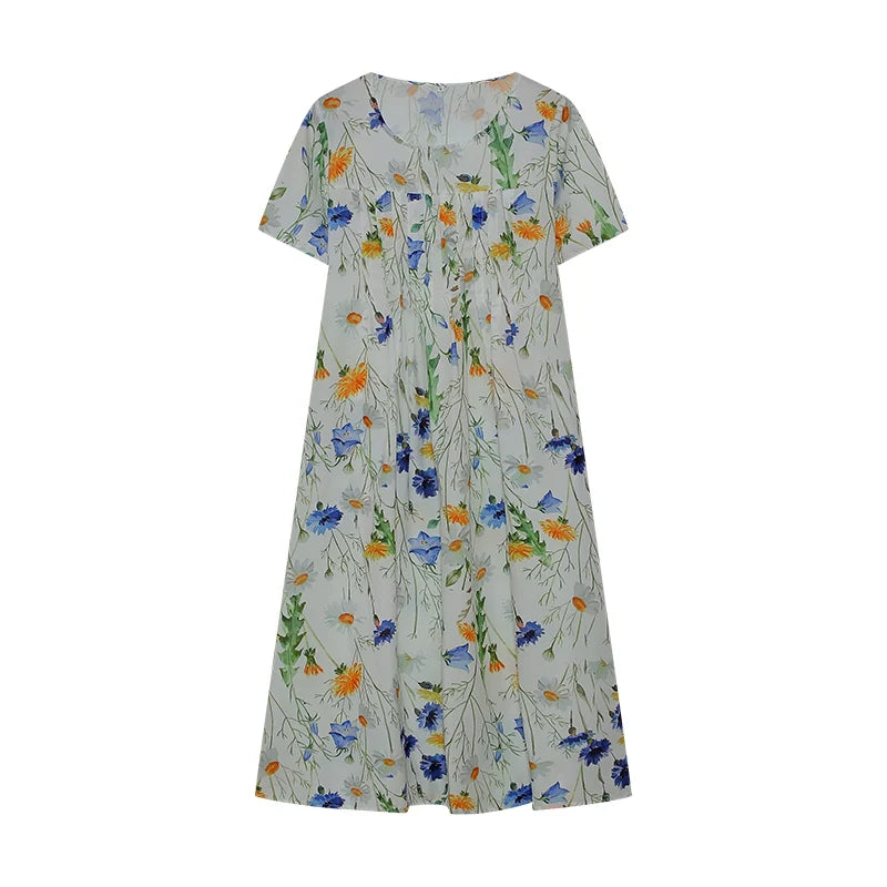 Elegant Swing Dress Round Neck Short Sleeve Printed