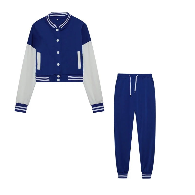 Women's Stitching Baseball Jacket Two-Piece Sports Suit