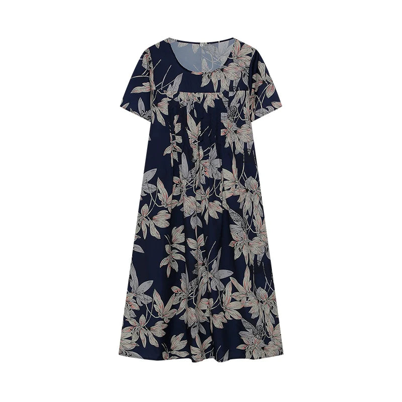 Elegant Swing Dress Round Neck Short Sleeve Printed