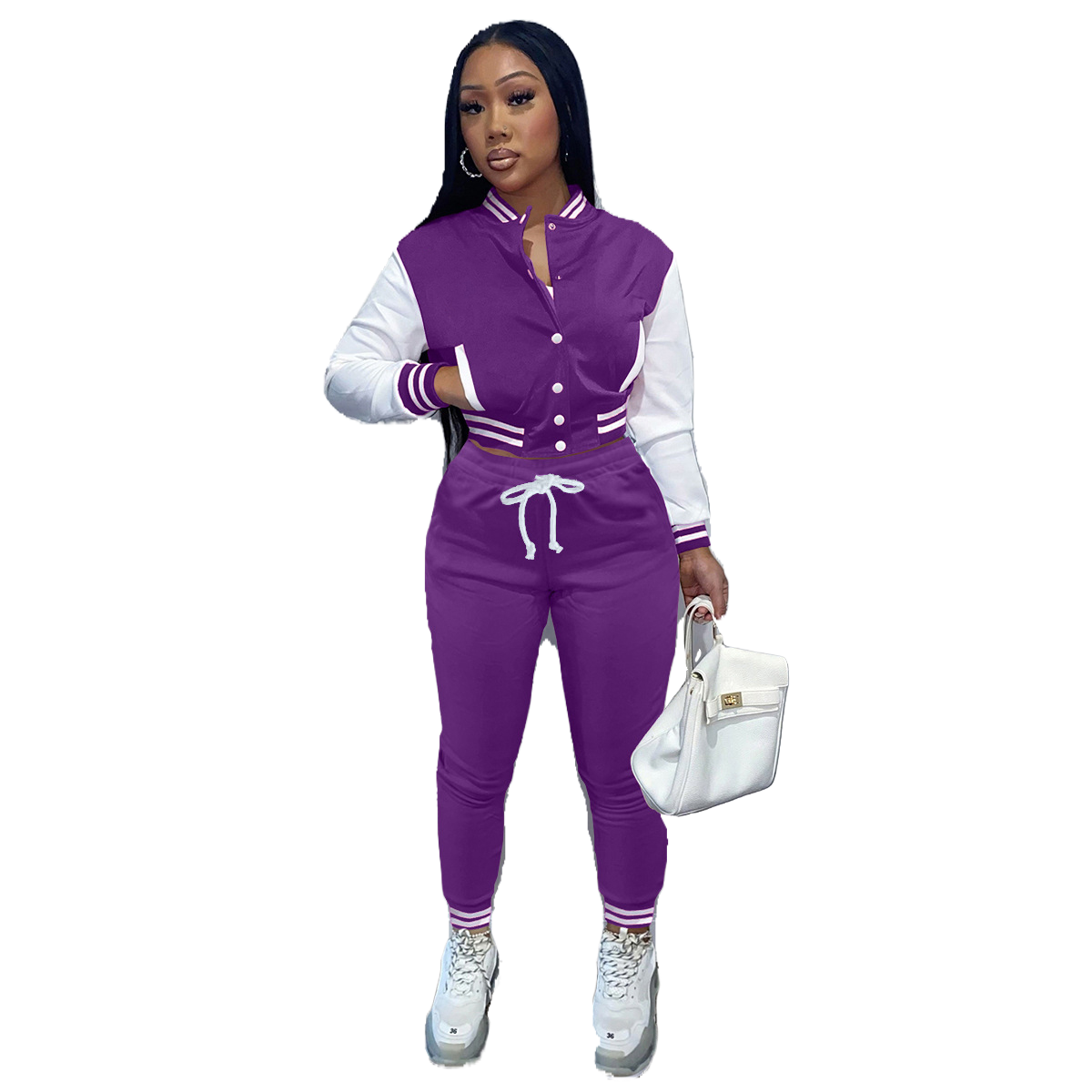 Women's Stitching Baseball Jacket Two-Piece Sports Suit