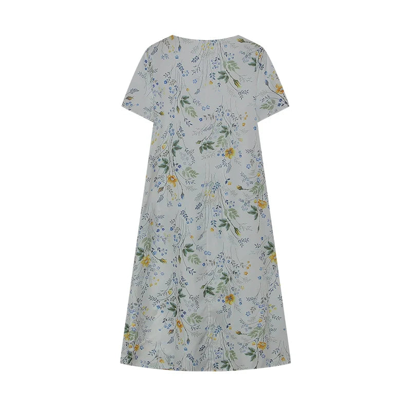 Elegant Swing Dress Round Neck Short Sleeve Printed