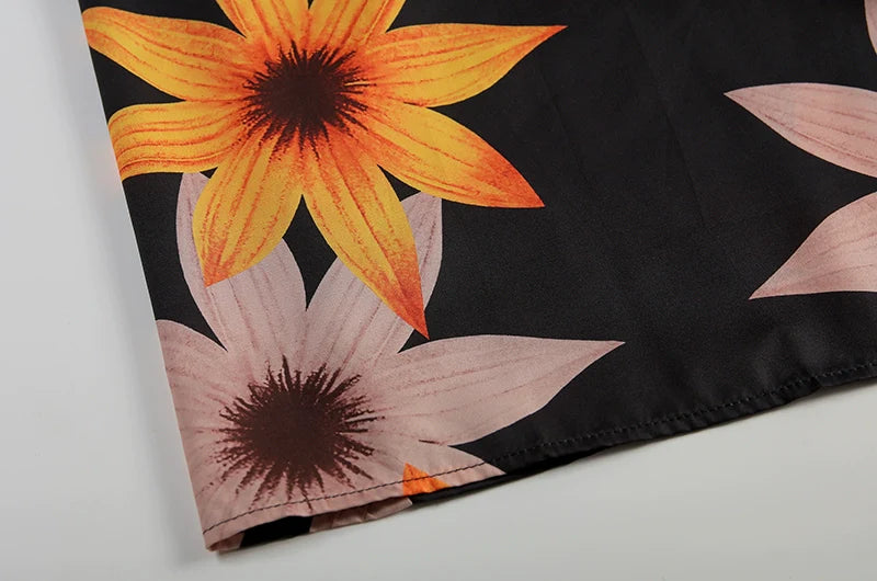 Elegant Swing Dress Round Neck Short Sleeve Printed