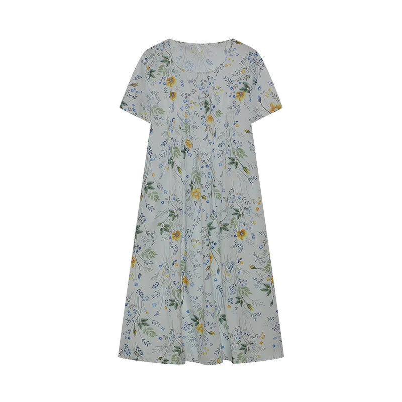 Elegant Swing Dress Round Neck Short Sleeve Printed