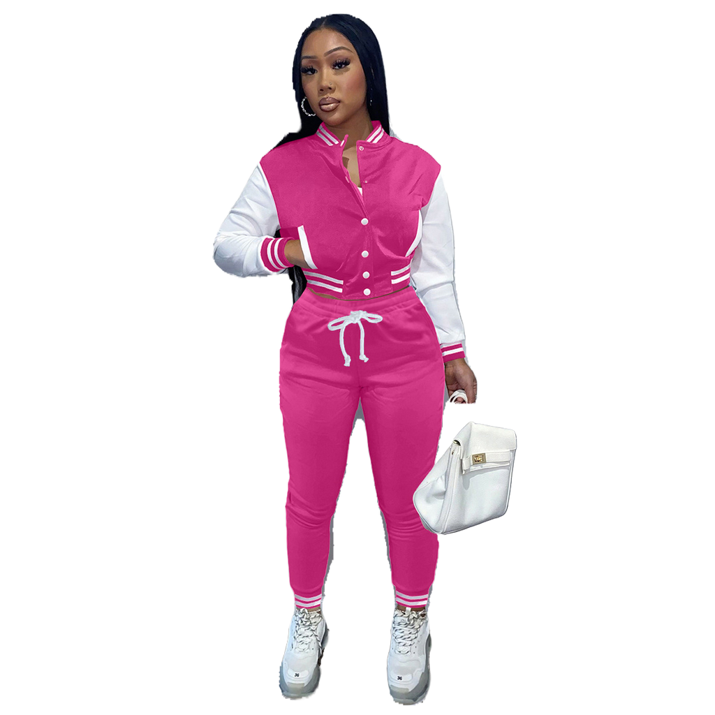 Women's Stitching Baseball Jacket Two-Piece Sports Suit