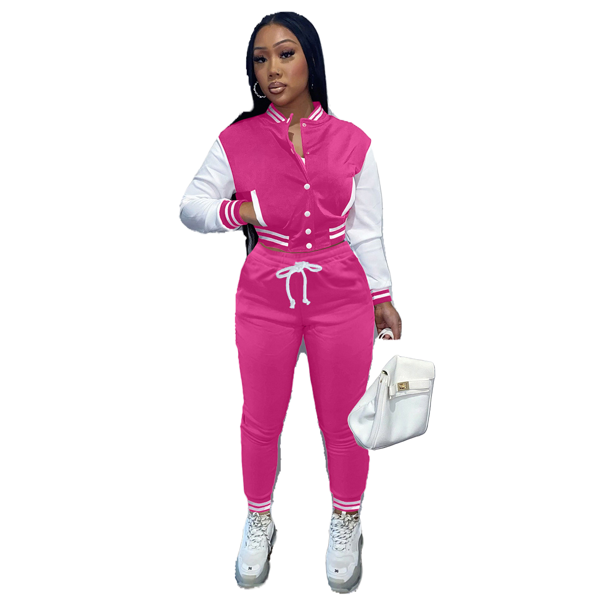 Women's Stitching Baseball Jacket Two-Piece Sports Suit