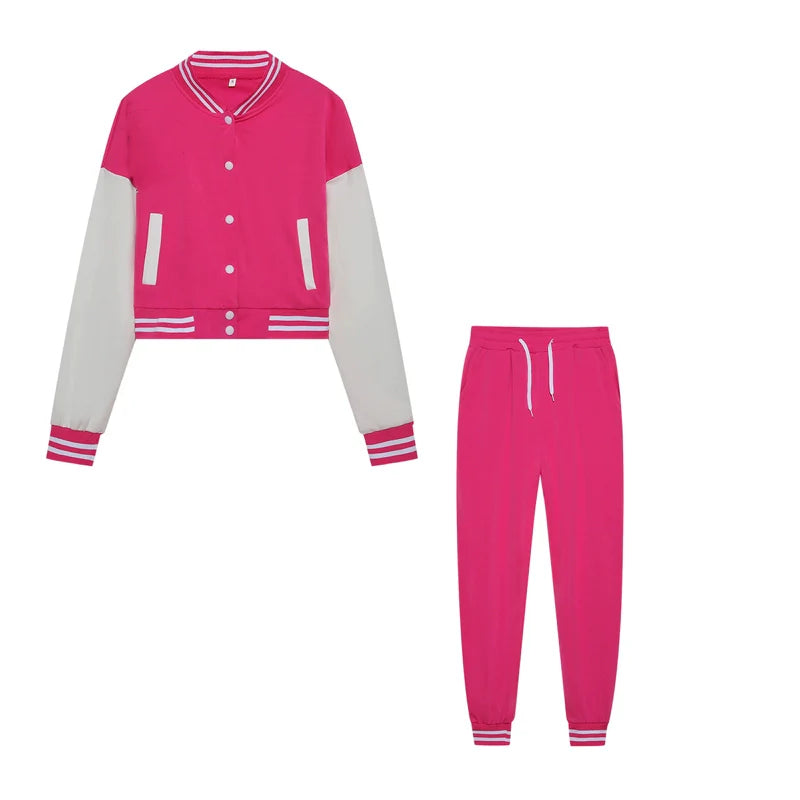 Women's Stitching Baseball Jacket Two-Piece Sports Suit