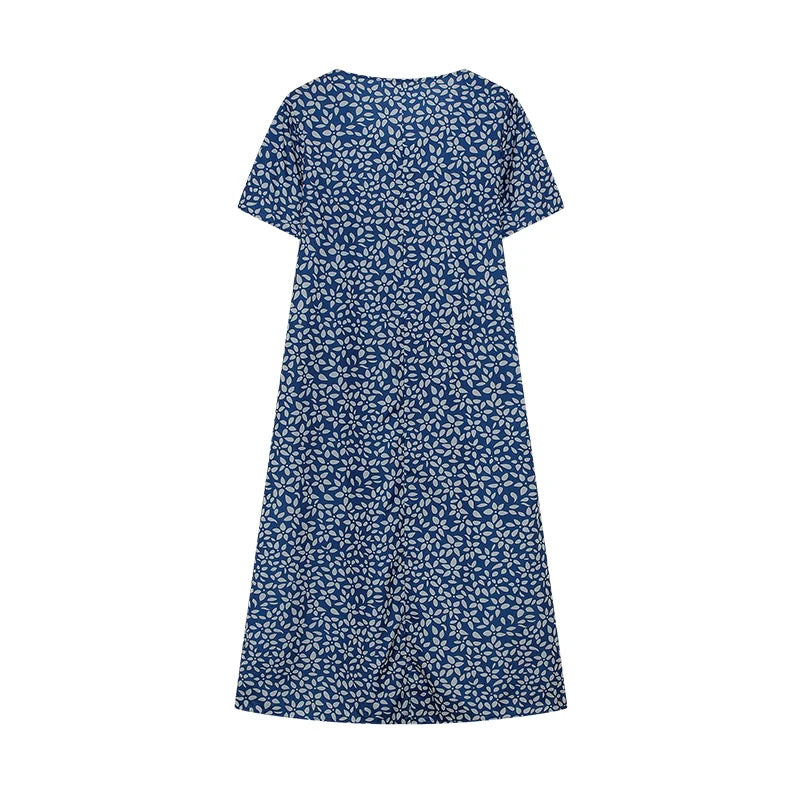 Elegant Swing Dress Round Neck Short Sleeve Printed