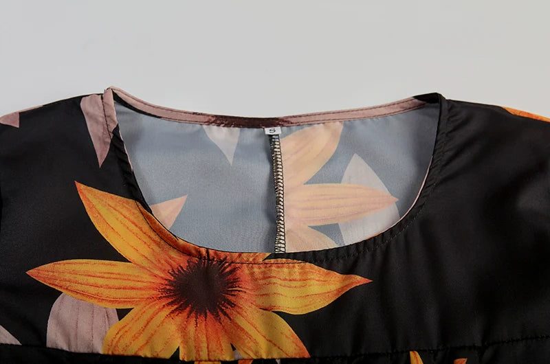 Elegant Swing Dress Round Neck Short Sleeve Printed