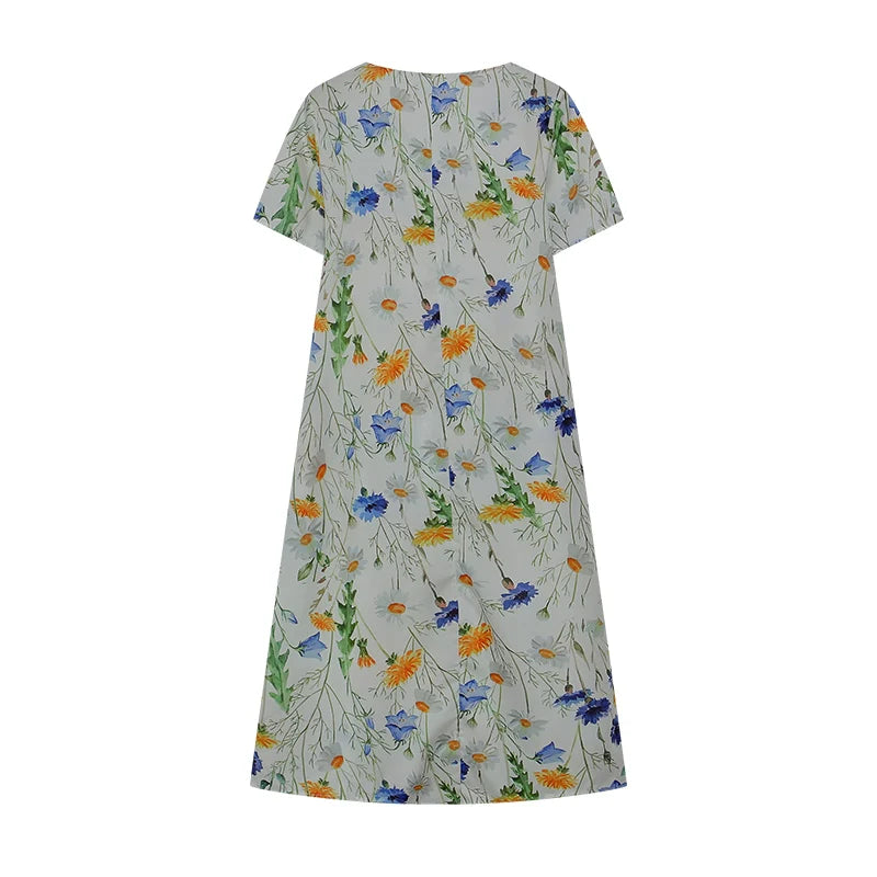 Elegant Swing Dress Round Neck Short Sleeve Printed