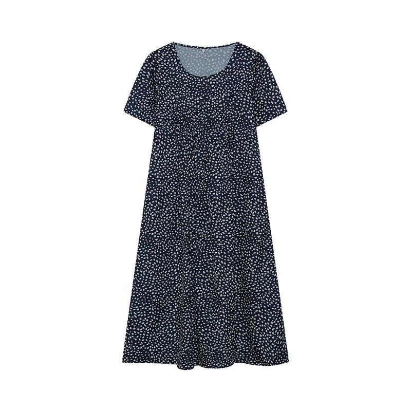 Elegant Swing Dress Round Neck Short Sleeve Printed