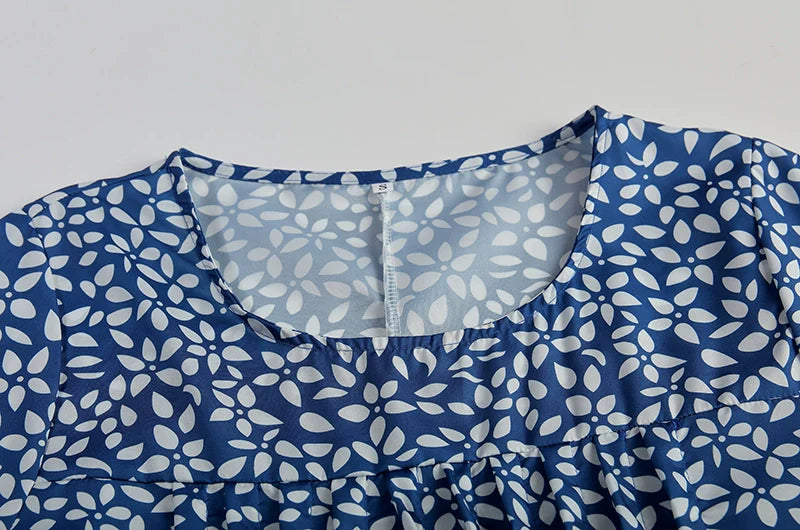 Elegant Swing Dress Round Neck Short Sleeve Printed