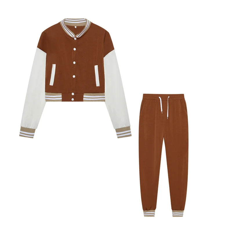 Women's Stitching Baseball Jacket Two-Piece Sports Suit