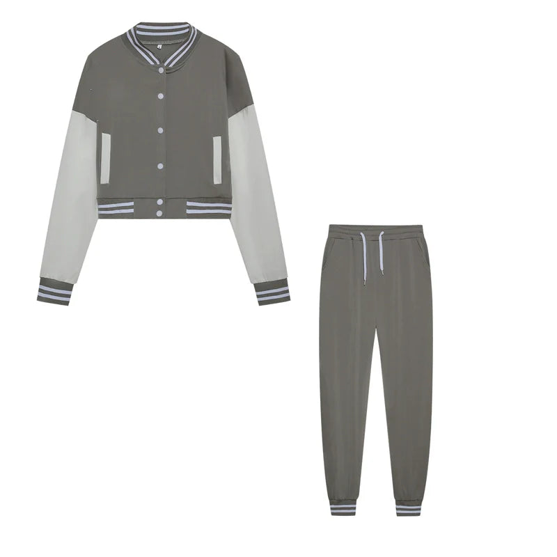 Women's Stitching Baseball Jacket Two-Piece Sports Suit