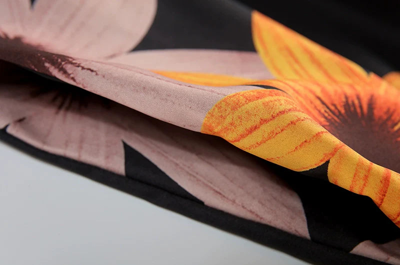 Elegant Swing Dress Round Neck Short Sleeve Printed