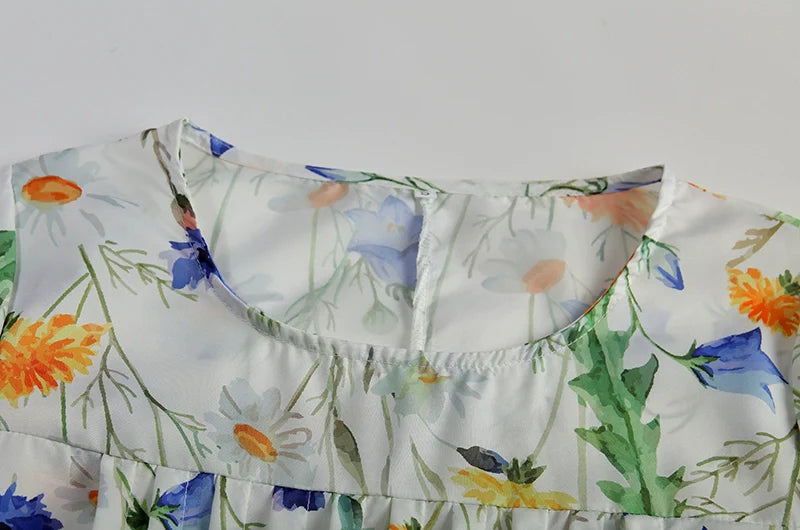 Elegant Swing Dress Round Neck Short Sleeve Printed