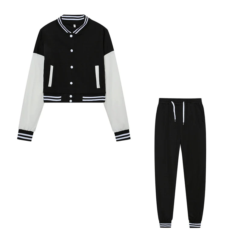 Women's Stitching Baseball Jacket Two-Piece Sports Suit