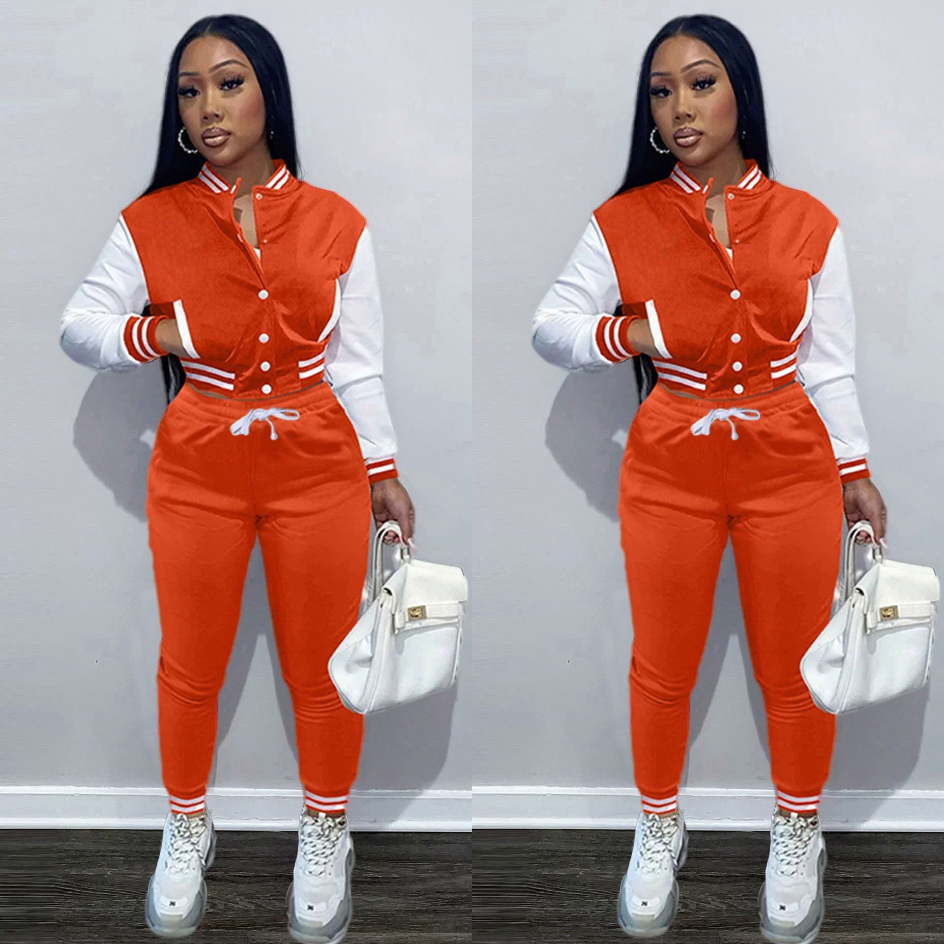 Women's Stitching Baseball Jacket Two-Piece Sports Suit