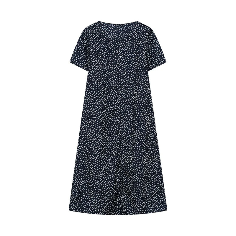 Elegant Swing Dress Round Neck Short Sleeve Printed