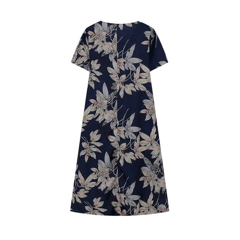 Elegant Swing Dress Round Neck Short Sleeve Printed