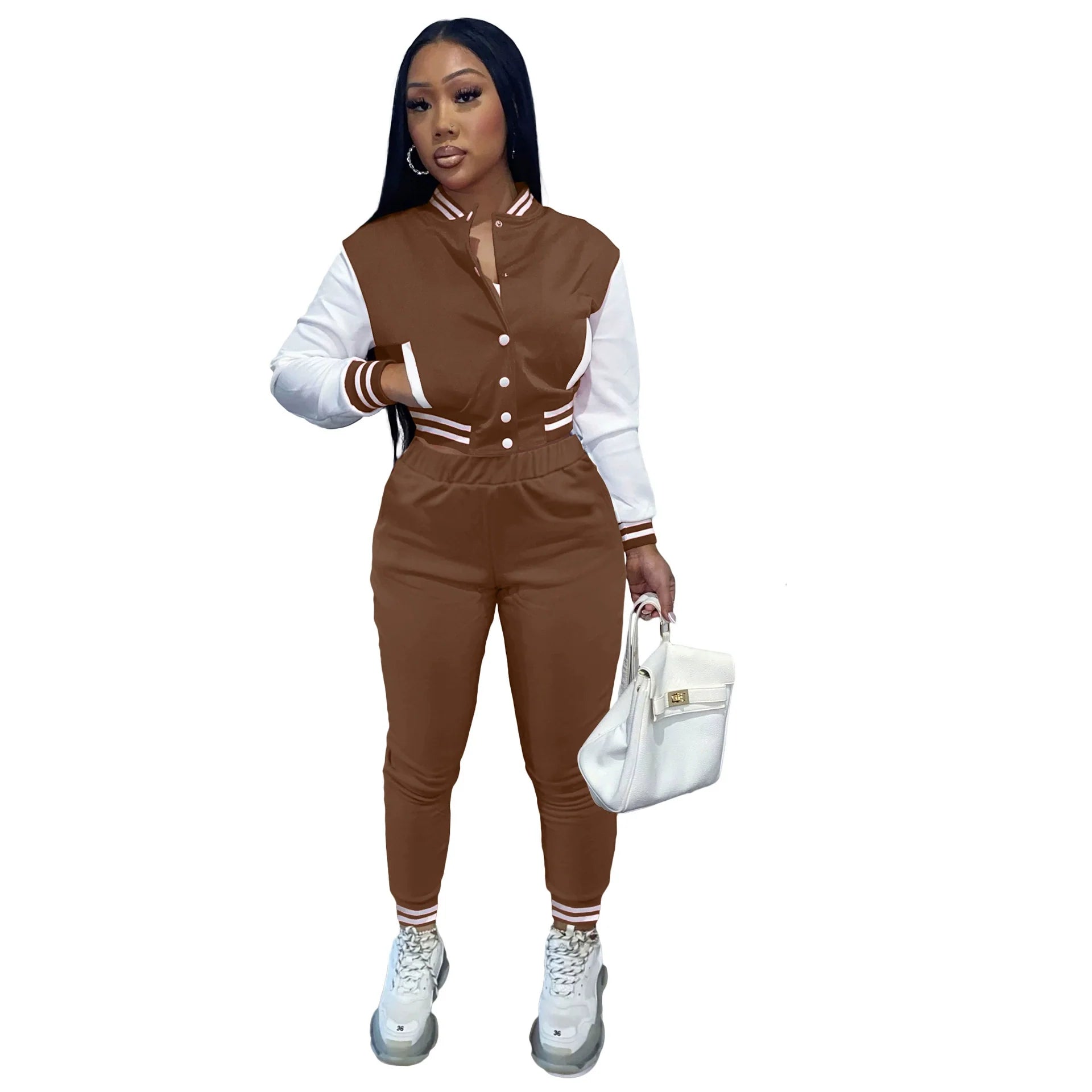 Women's Stitching Baseball Jacket Two-Piece Sports Suit