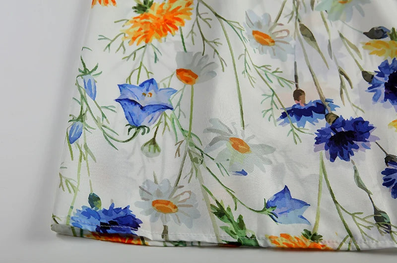 Elegant Swing Dress Round Neck Short Sleeve Printed