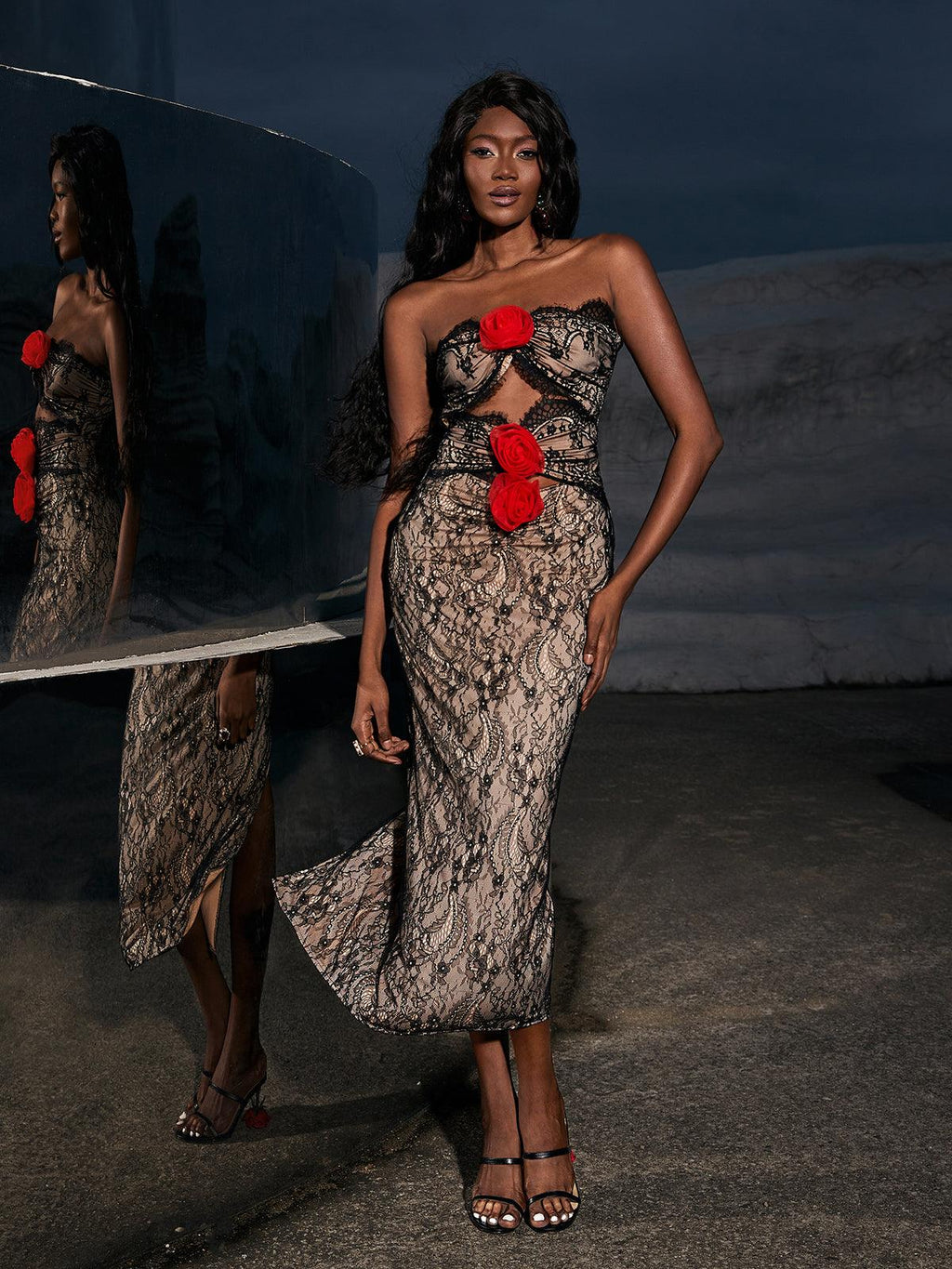 Phoenix Flower Lace Midi Dress
