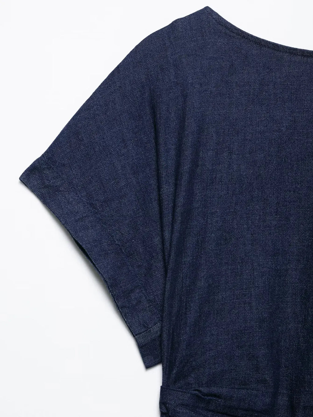 Pleated Slit Dress Round Neck Short Sleeves High Waist Chic