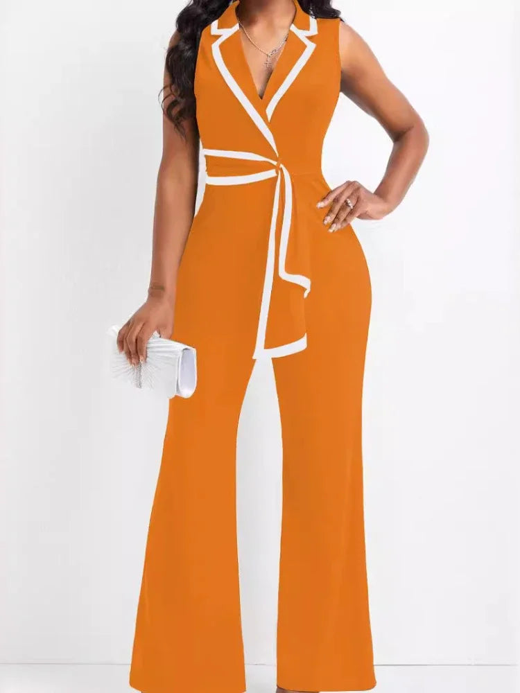 Women's Elegant Sleeveless V Neck Overalls Jumpsuit Full Length Wide Leg Pants Office Casual Summer Outfit