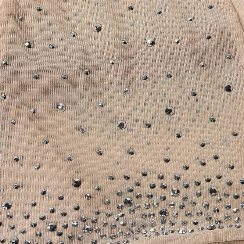 Sexy Rhinestone Long Sleeve Sheer Mesh Patchwork Skinny Jumpsuit Romper for Women Luxury Night Party Club Overalls Birthday Outfit