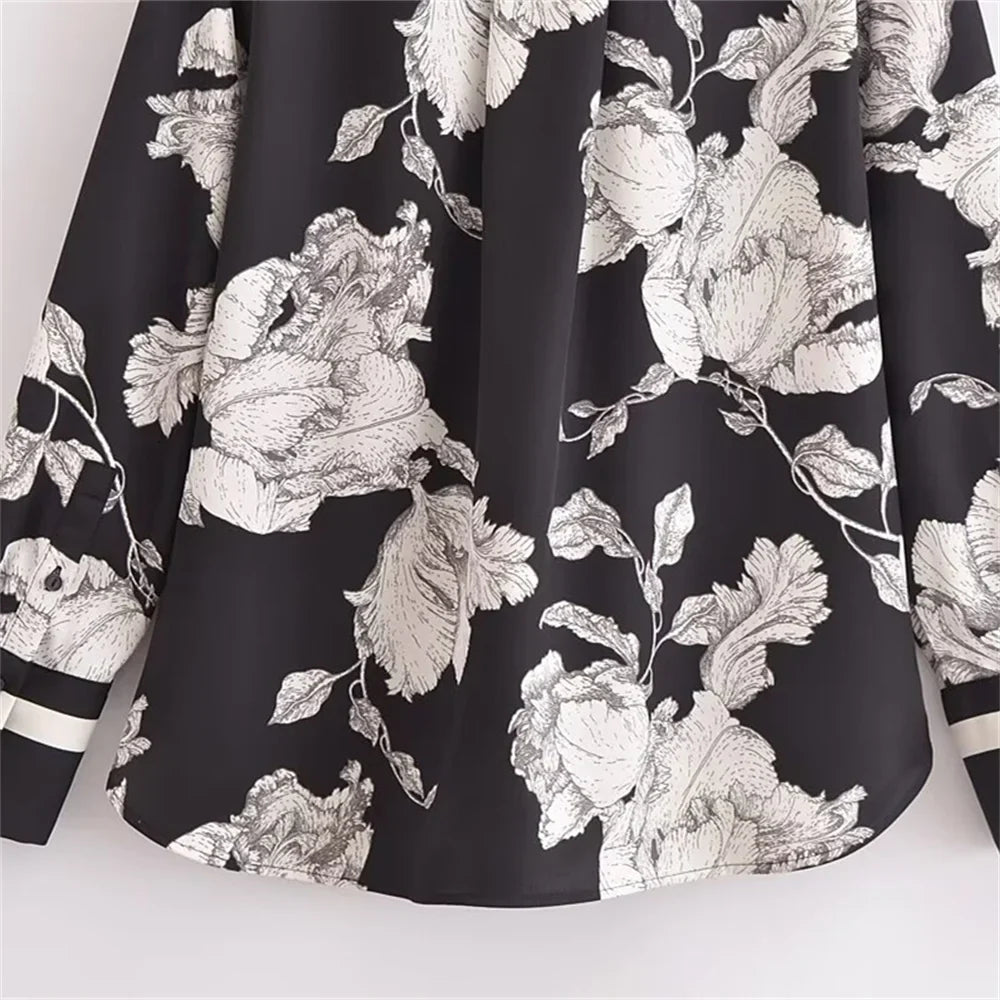 Casual Fashion Printed Collar Long Sleeve Shirt and Drawstring Pants Set for Women