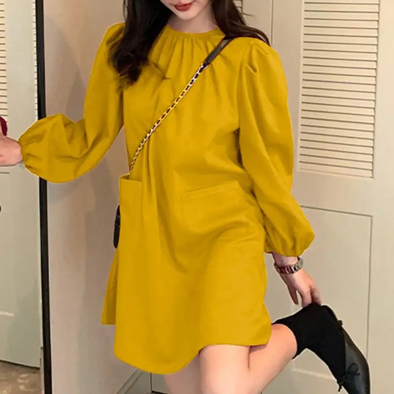 Elegant Chic Summer Puff Sleeve Mini Dress With Pockets