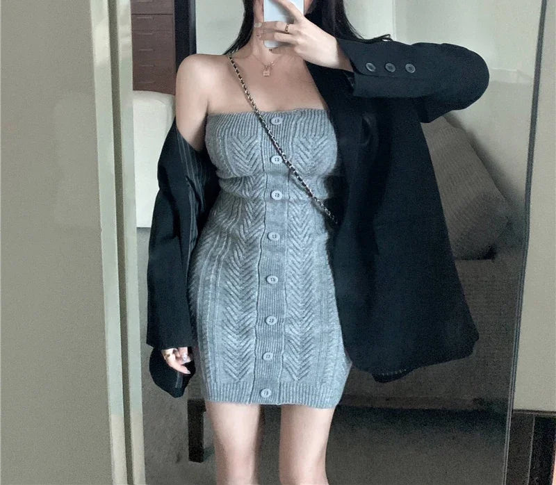 Off Shoulder Bodycon Dress Knit Ribbed Summer Streetwear