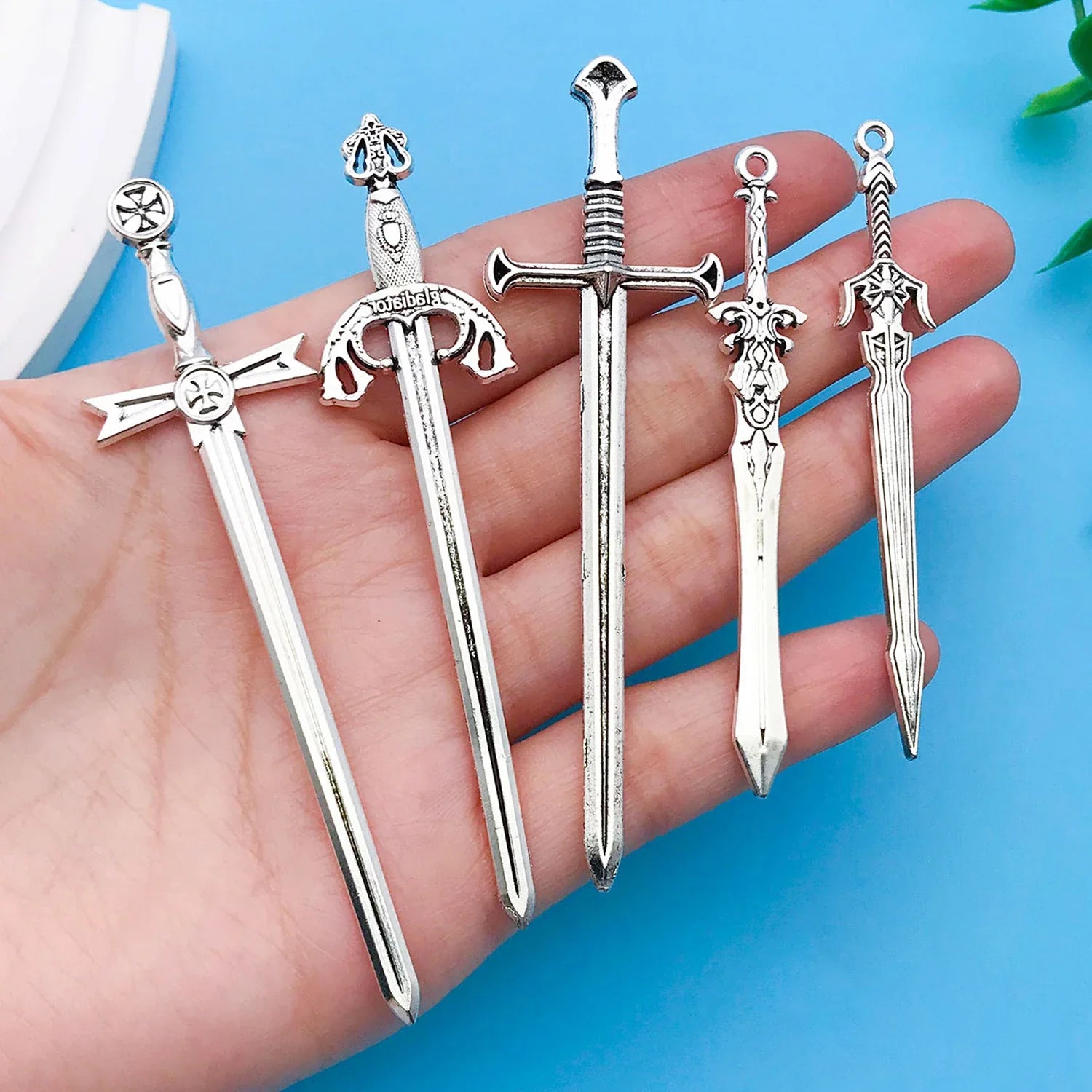 20 Pieces Ancient Silvery Sword Shape Bookmark Set for DIY Jewelry Keychain and Necklace Crafts