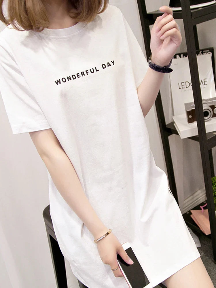 Summer Women Loose Fit T Shirt with Slit - Stylish Short Sleeve Top for Casual Wear