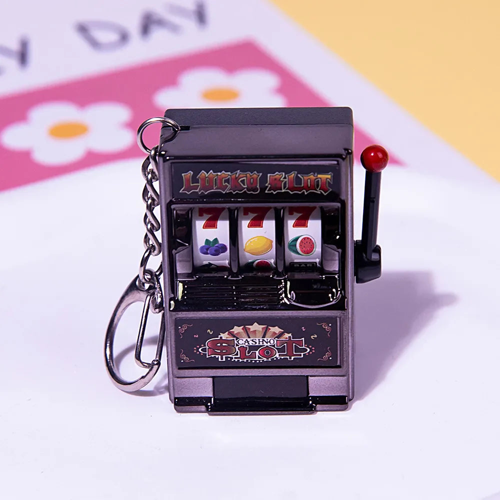 Portable Mini Fruit Slot Keychain Pendant Retro Toy Coin Operated Game for Kids and Adults