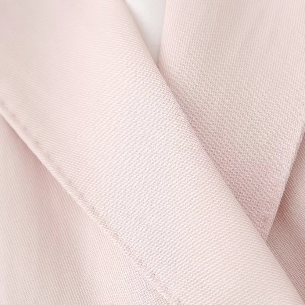 Pink Draping Casual Double Breasted Women's Commuter Suit Coat with Straight Leg Pants