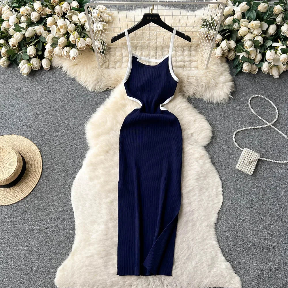 Halter Backless Knit Sundress Women Elastic Waist Bodycon