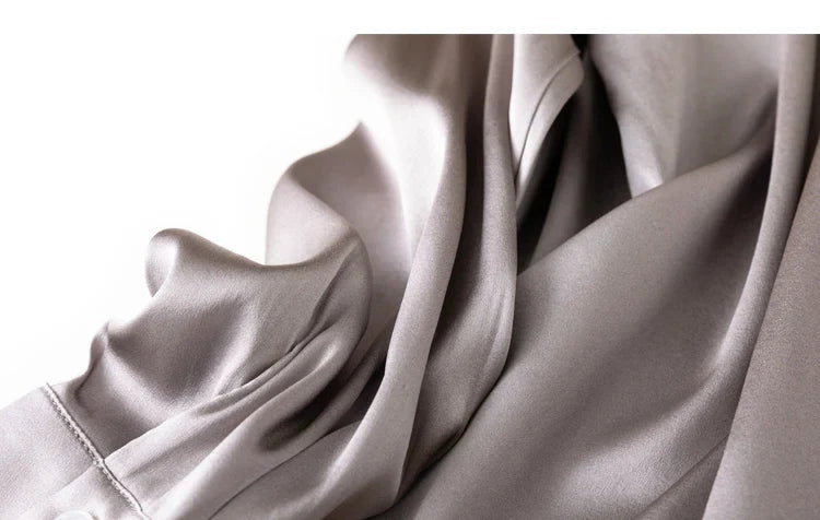 Women Satin Silk Shirt 93% Mulberry Silk 7% Spandex 19 Momme Classic Long Sleeve Blouse Solid Color Office Top for Women M L XL XXL